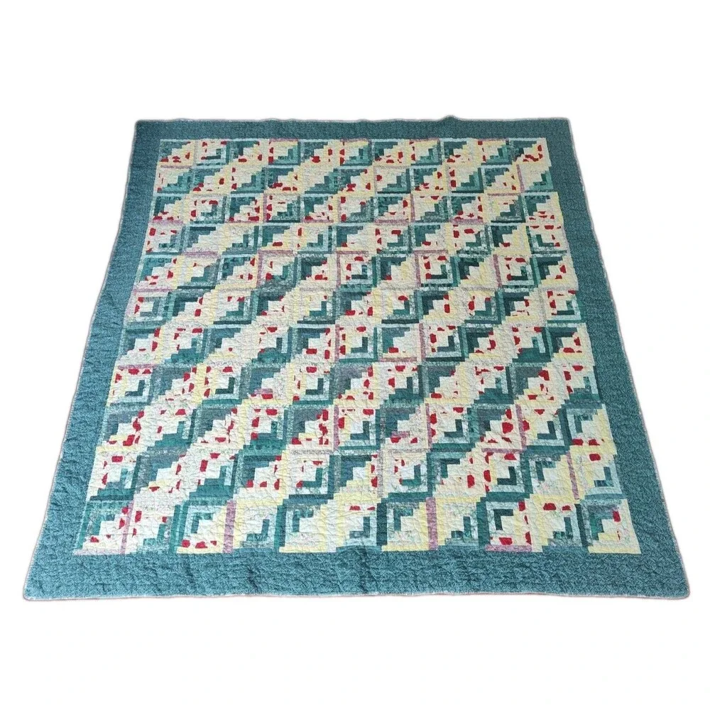 Vintage Hand Pieced Log Cabin Quilt Top 87
